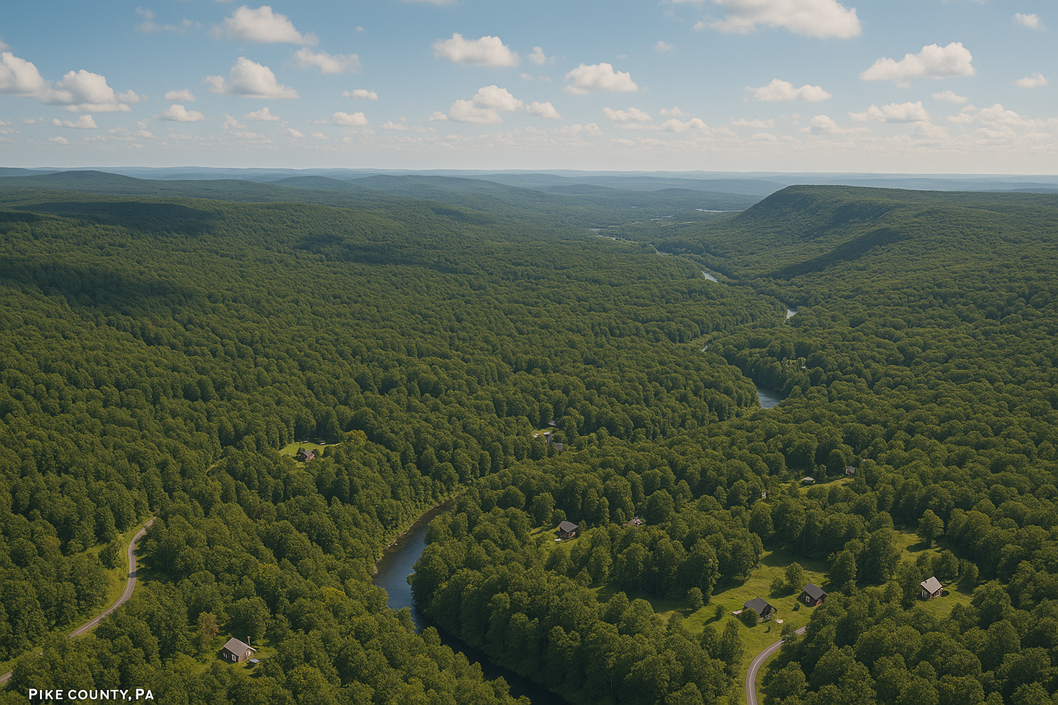 An aerial view of a city with a river running through it