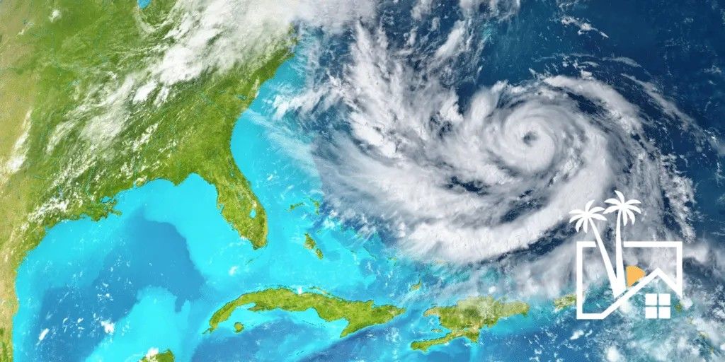 Satellite view of a hurricane over the Atlantic Ocean near Florida and the Caribbean.