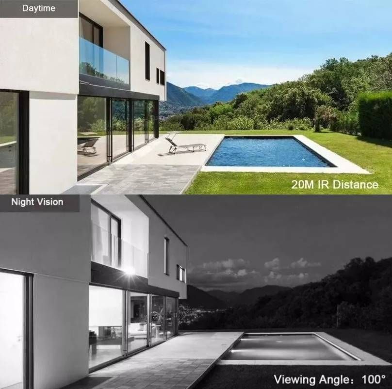 Una imagen de una casa que muestra visión diurna y nocturna.