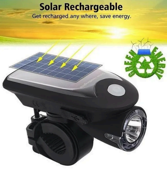 Una luz de bicicleta recargable con energía solar y un panel solar.