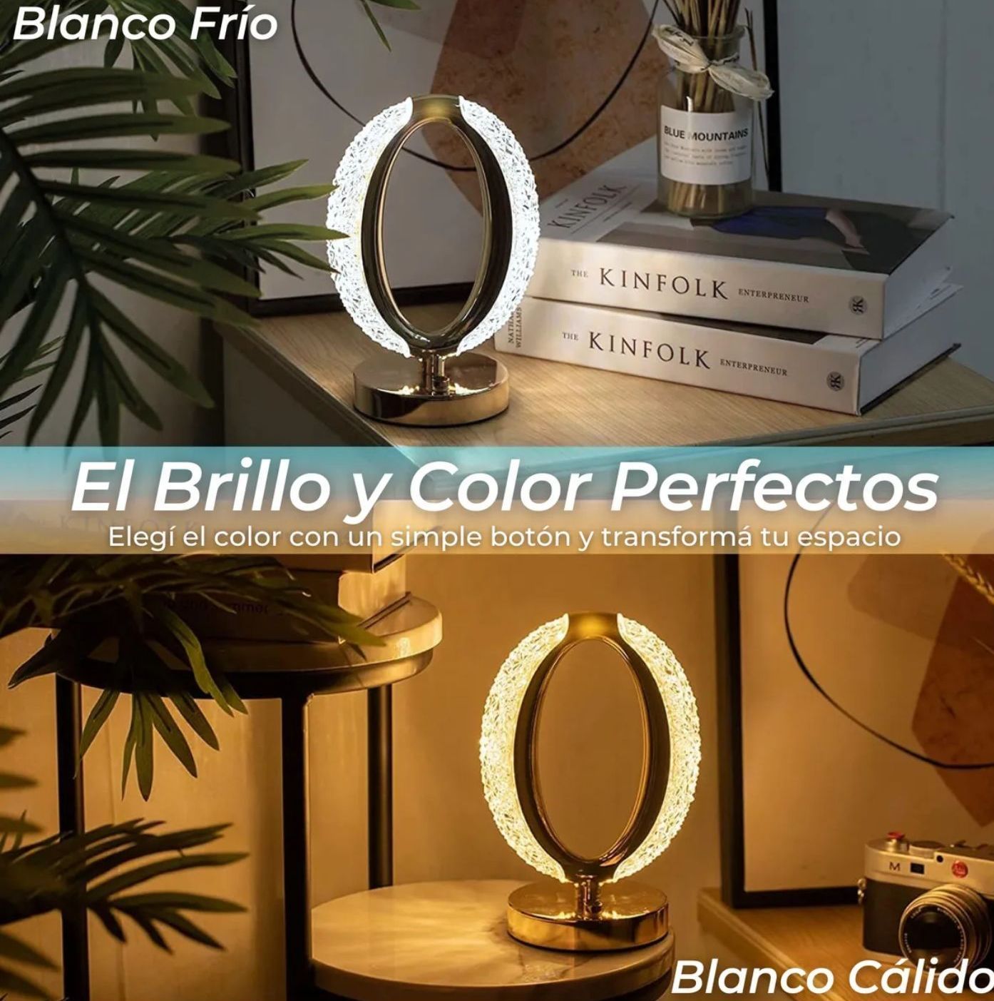 Una mesa con dos lámparas encima y las palabras el brillo y color perfectos