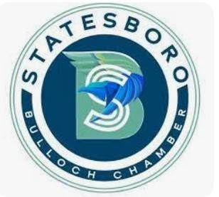 the statesboro bulloch chamber logo is a blue and white circle with a b on it .