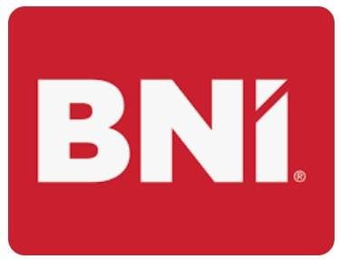 a red and white bni logo on a white background