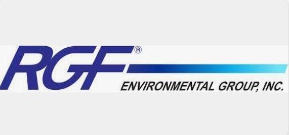 the logo for rgf environmental group inc. is blue and white