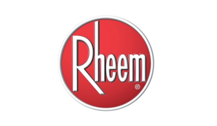 a red circle with the word rheem on it