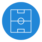 Soccer field icon in blue circle.