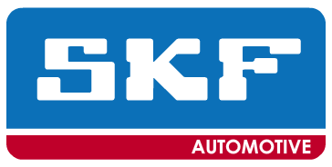 A blue and white logo for skf automotive