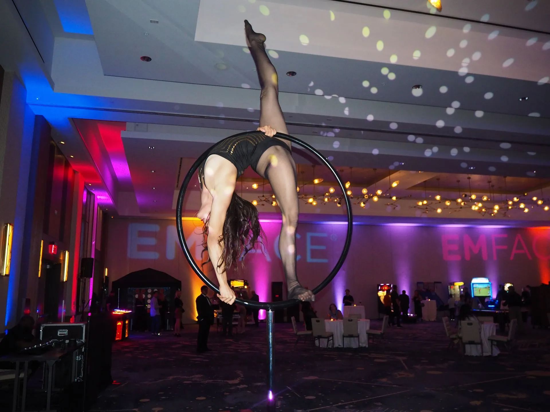 Ground aerialist performs at corporate event in Denver November 2022, provided by Legend Entertainment Las Vegas.