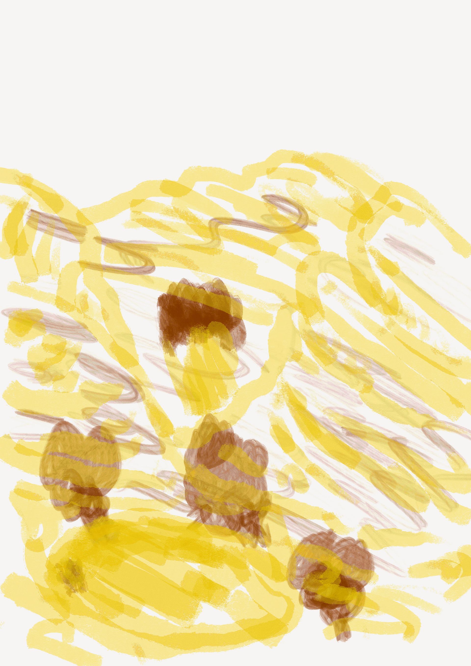 A drawing of a bunch of yellow flowers on a white background.