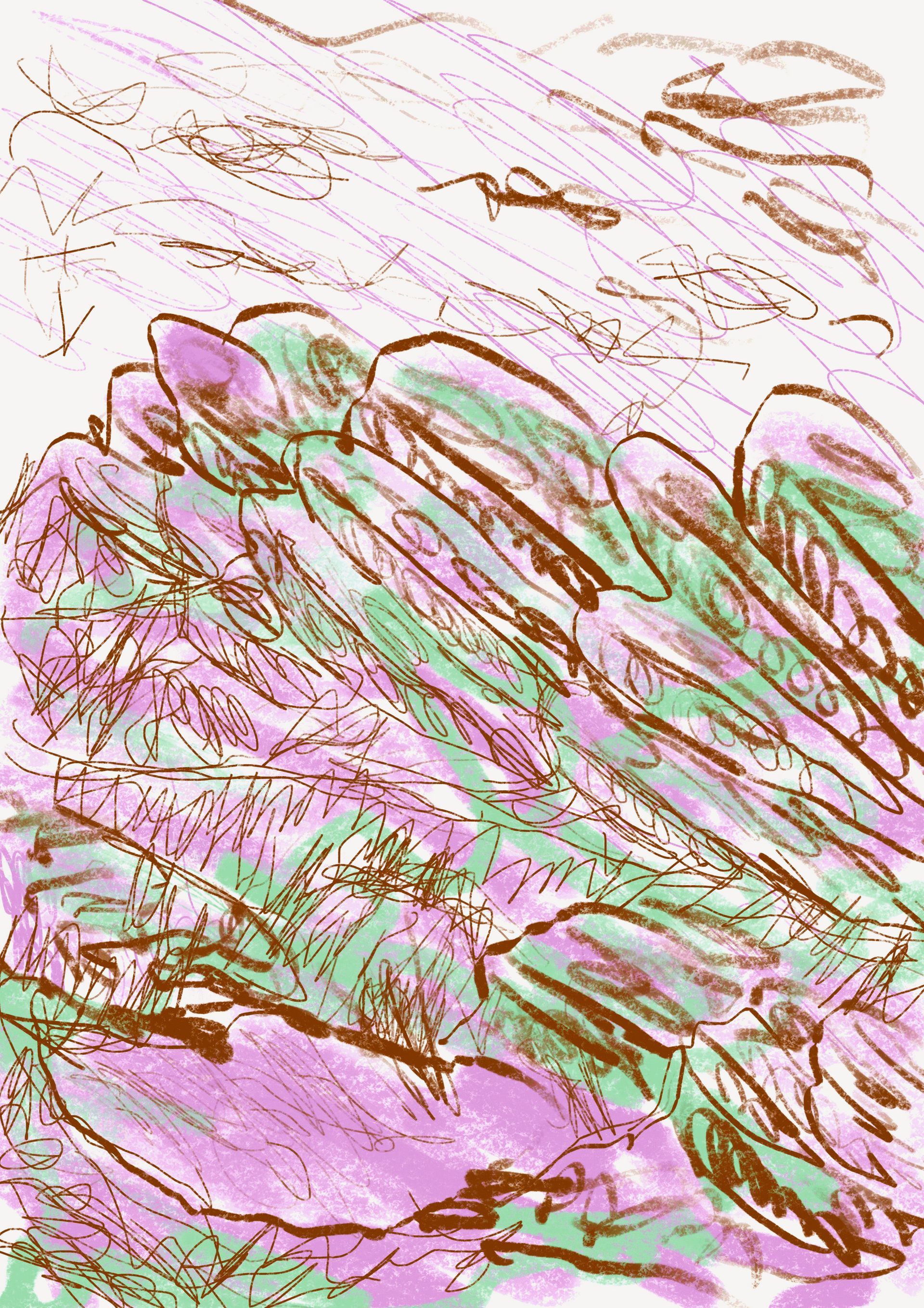 It is a drawing of a purple and green background.