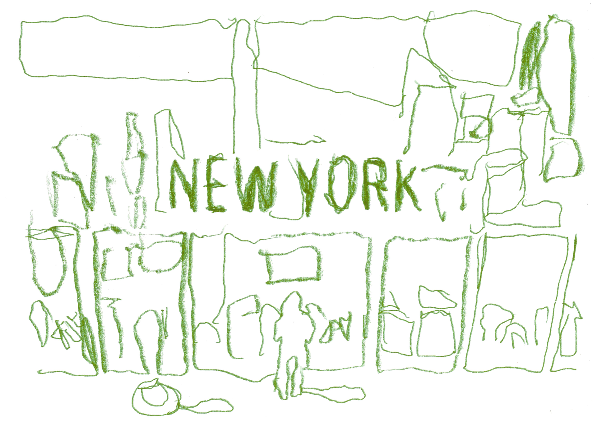 The word new york is written in green on a white background