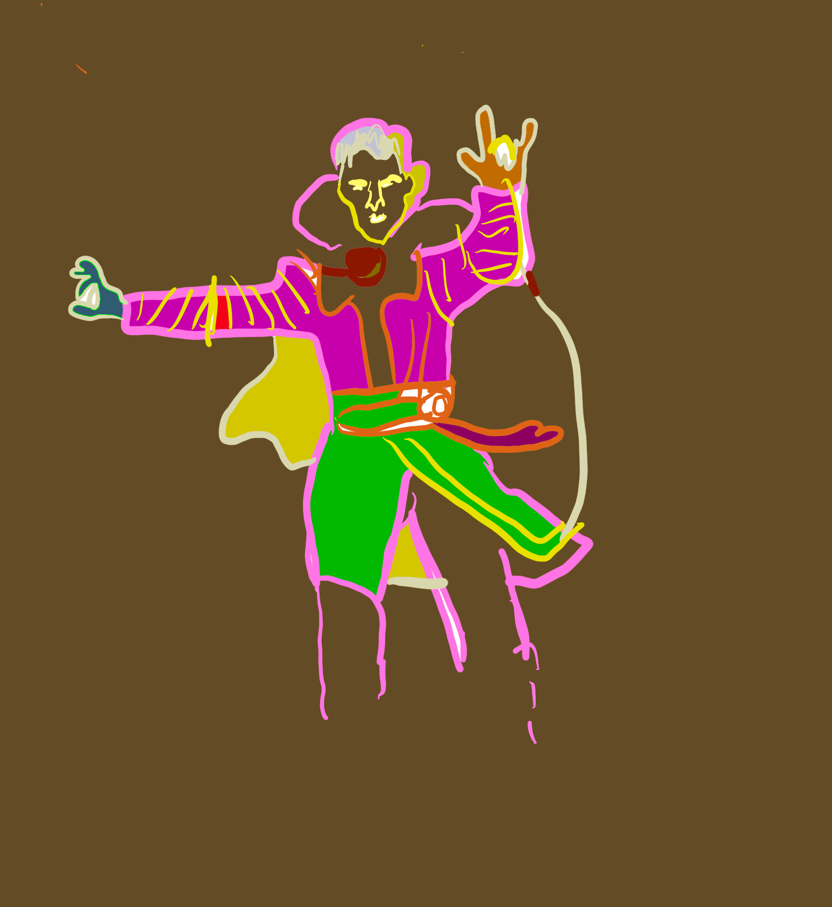 A colorful drawing of a man holding a lasso