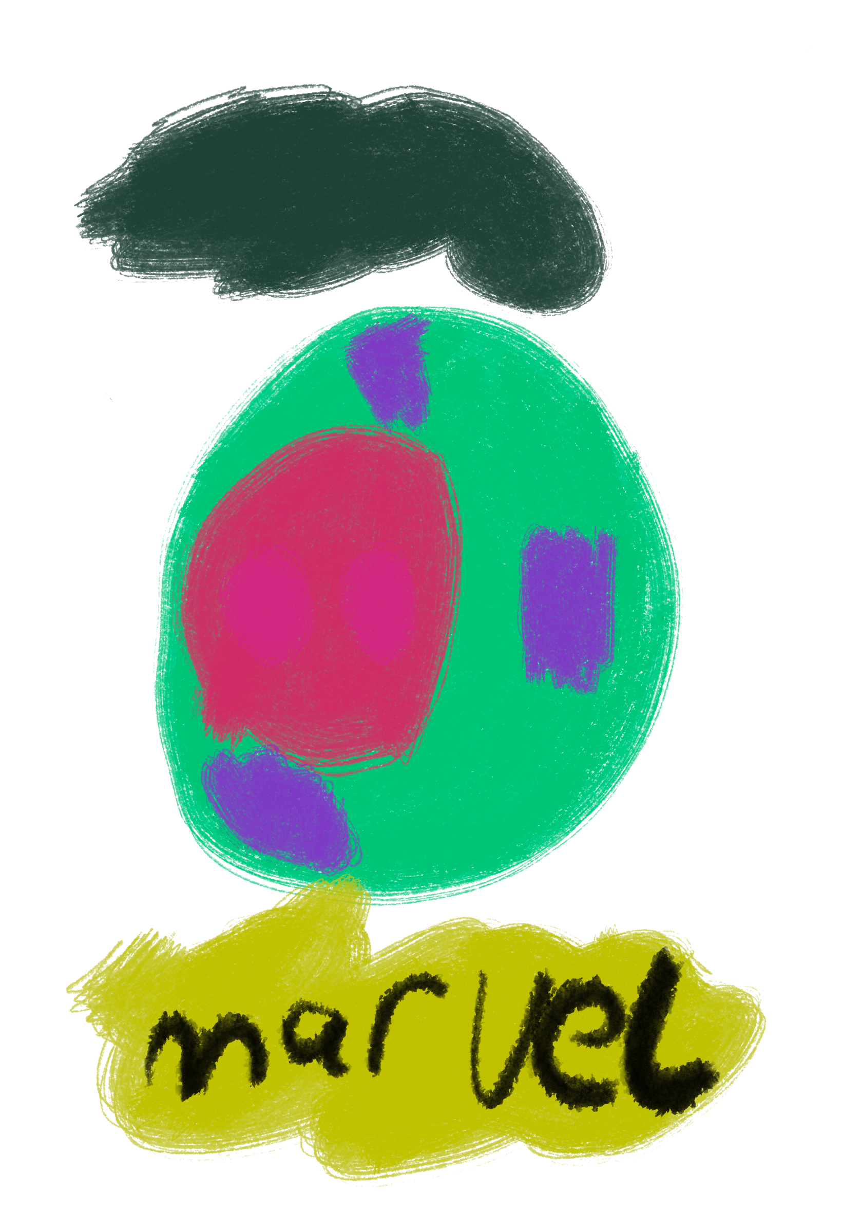 A drawing of a colorful egg with the name marvel written below it