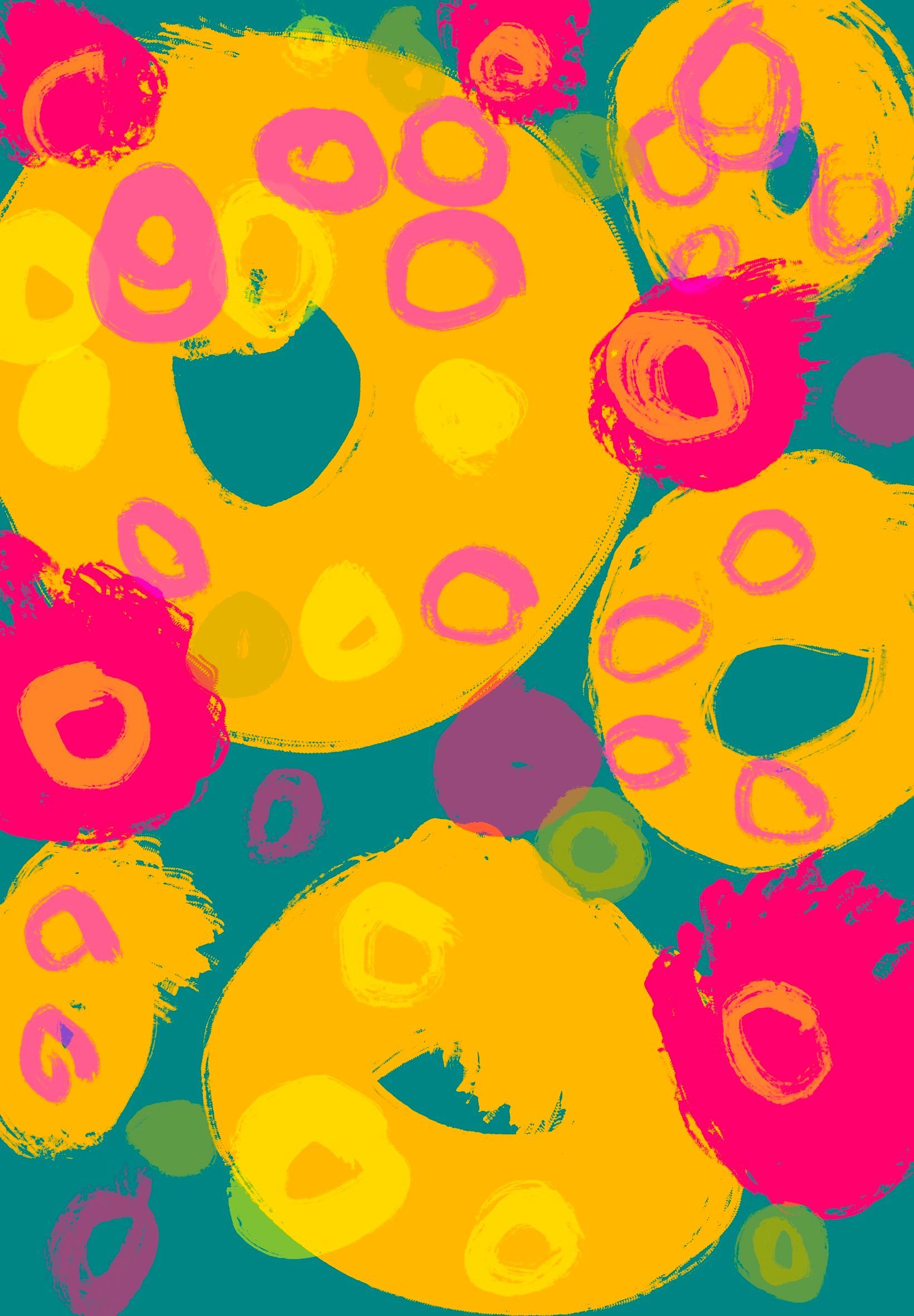 A bunch of colorful donuts on a blue background
