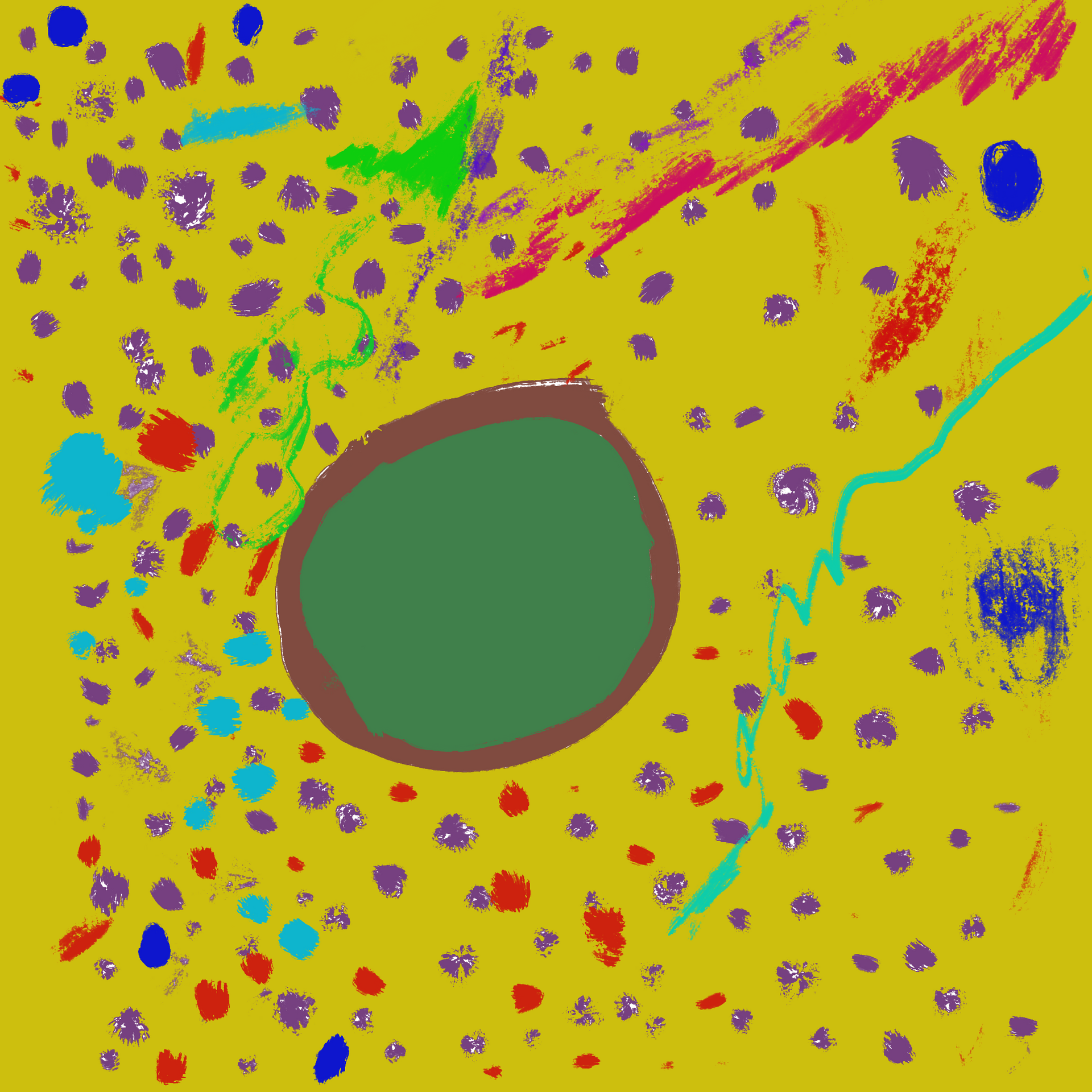 A yellow background with a green circle in the middle