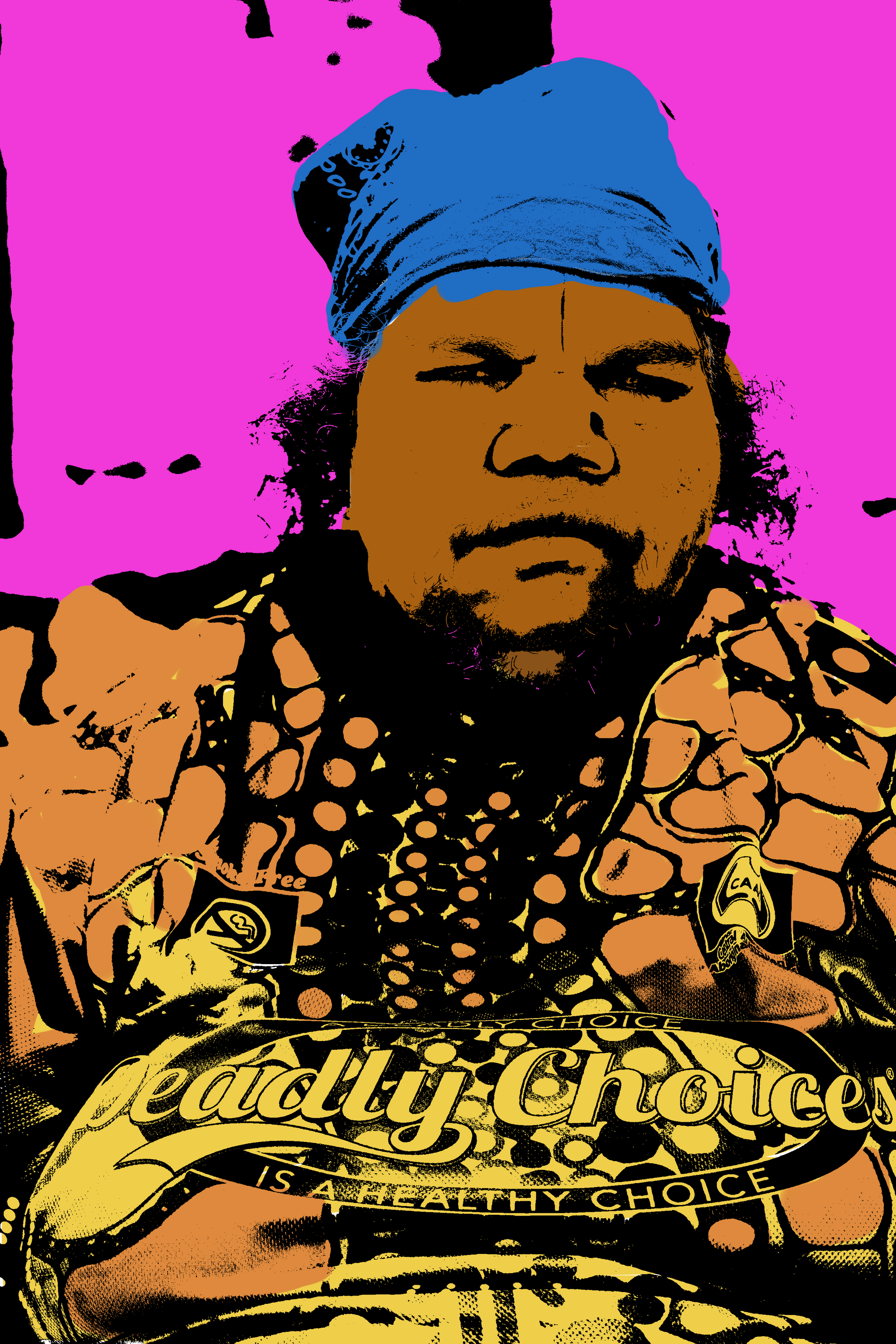 A colorful drawing of a man with the word dirty on it