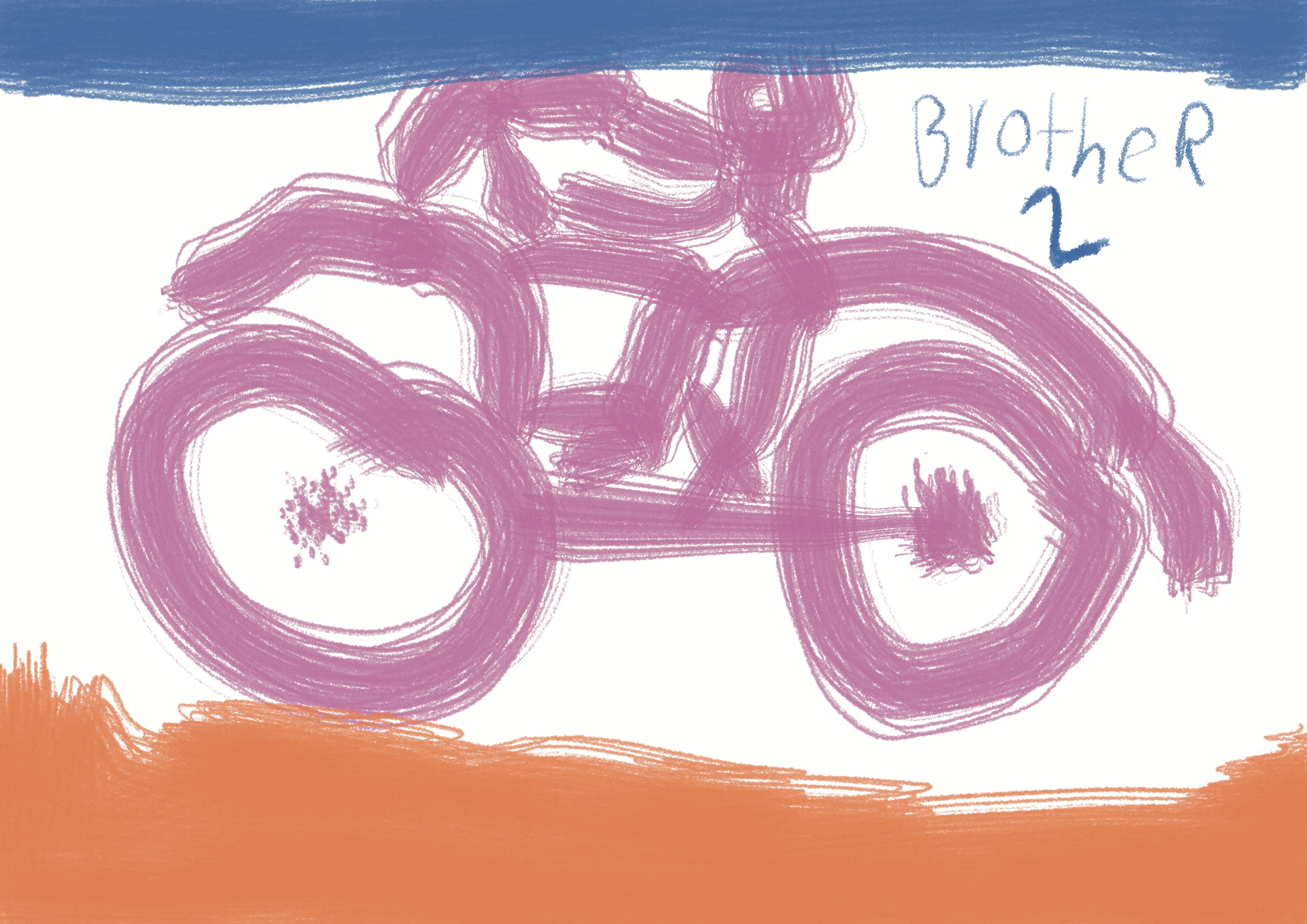 A drawing of a person riding a bike with the words brother 2 on it
