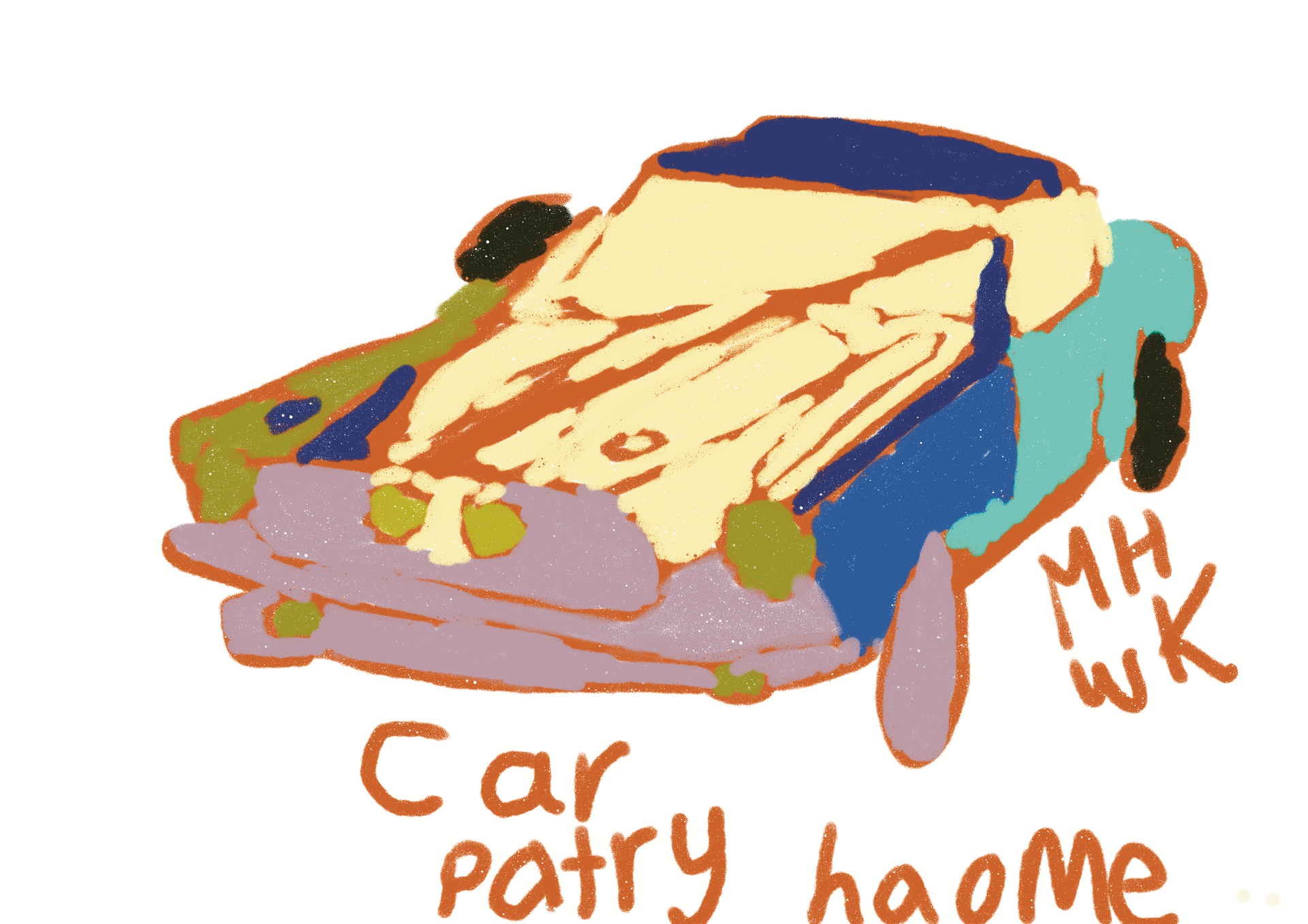 A drawing of a car that says car patry haome