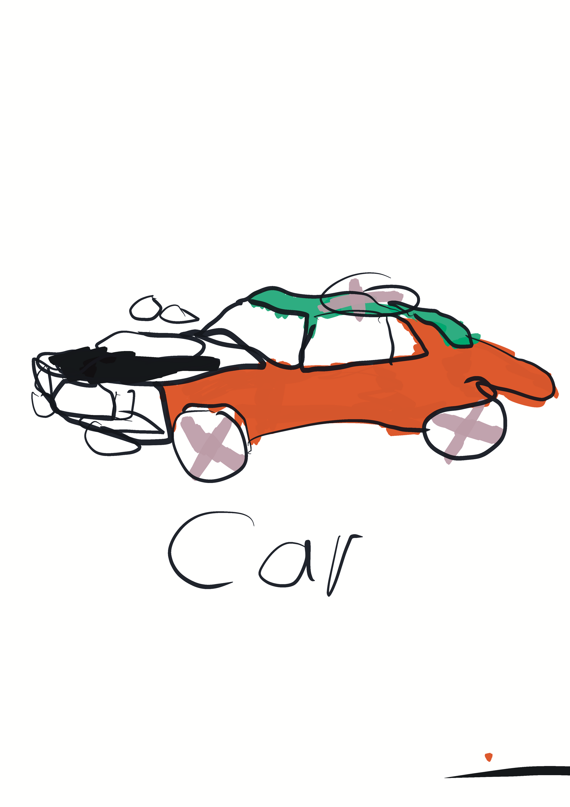 A drawing of a car with the word car below it