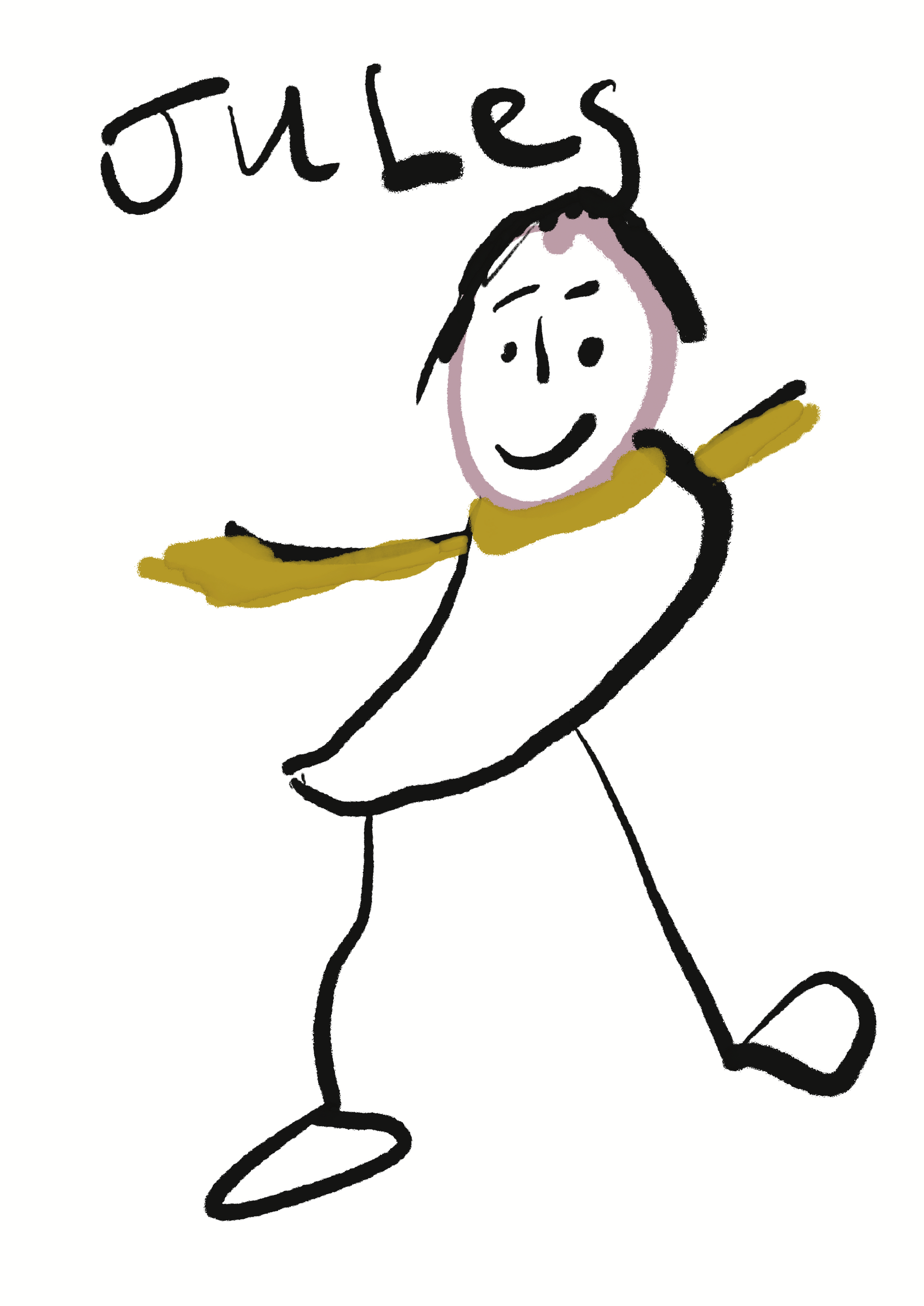 A drawing of a stick figure with the name jules on it