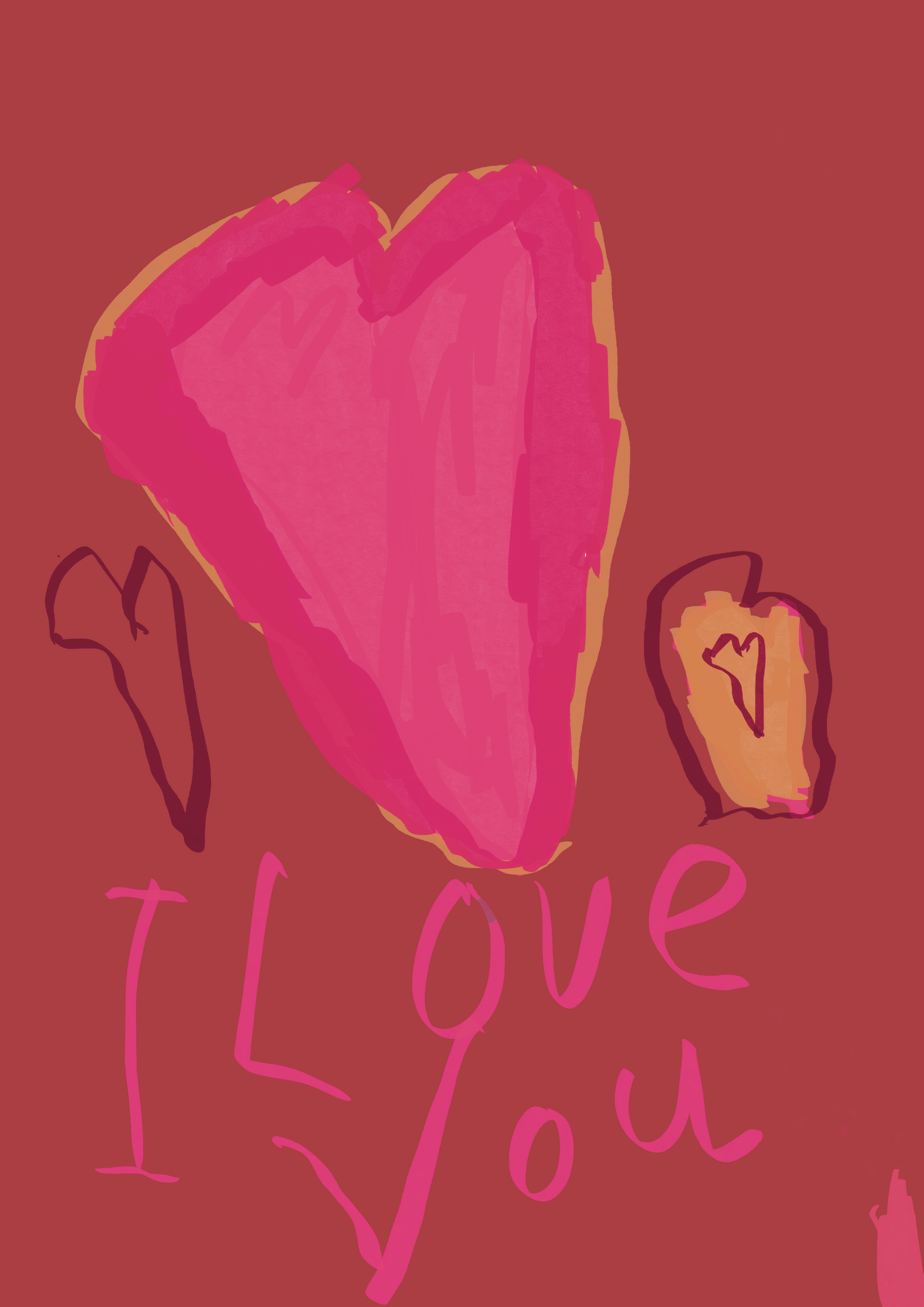 A child 's drawing of a heart and the words `` i love you ''