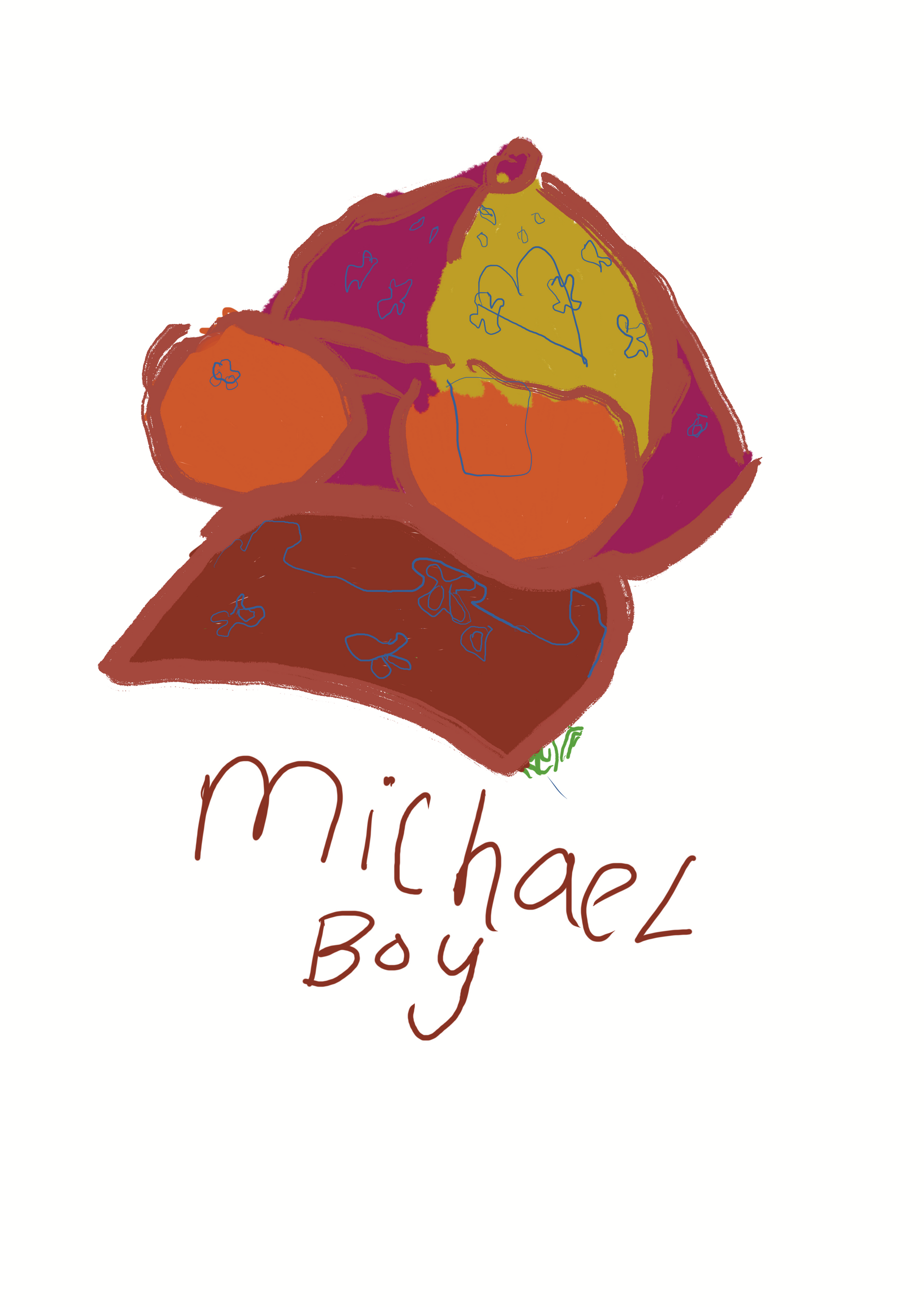 A drawing of a hat with the name michael boy on it