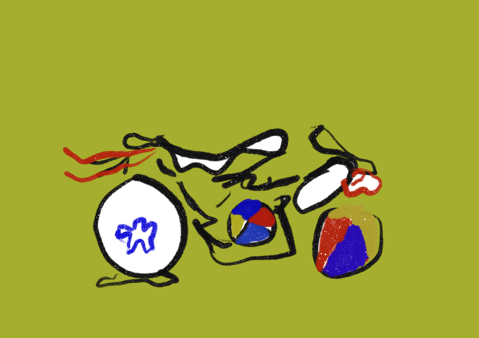 A drawing of a motorcycle with the letter w on the wheel