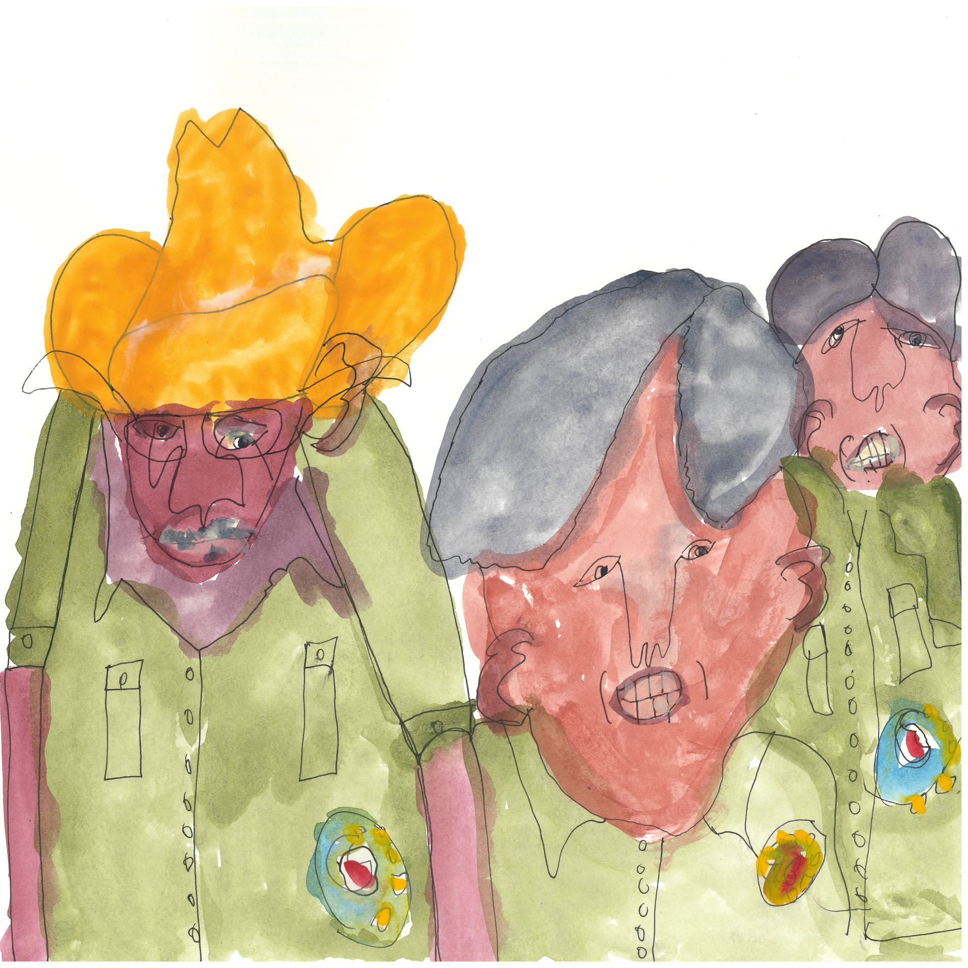 A drawing of a yellow and red object on a white background