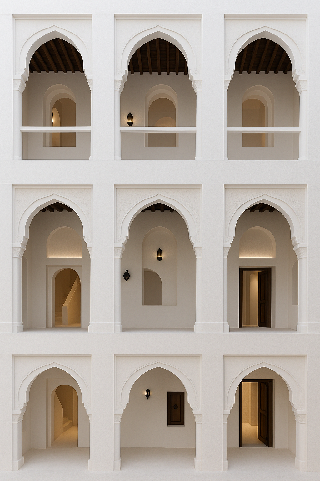Qasr Al Hosn in Abu Dhabi, a historic white fort with traditional watchtowers and courtyard, surroun