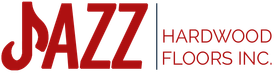 Jazz Hardwood Floors Inc. logo in red with white background and gray divider line