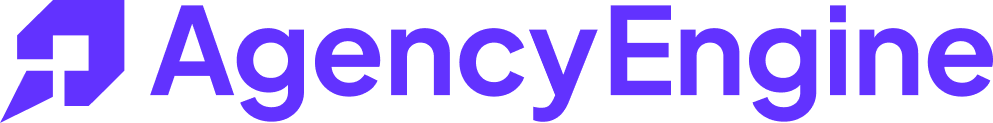 A purple agency engine logo on a white background