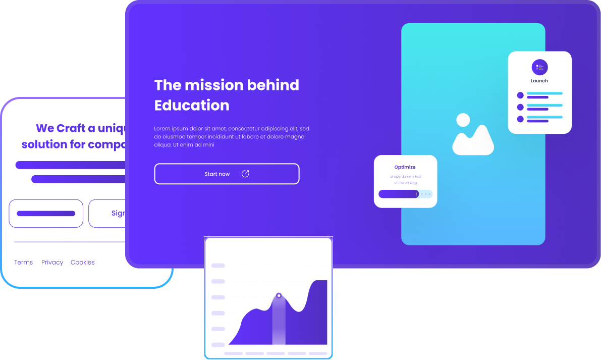 The mission behind education is shown on a purple and blue website.