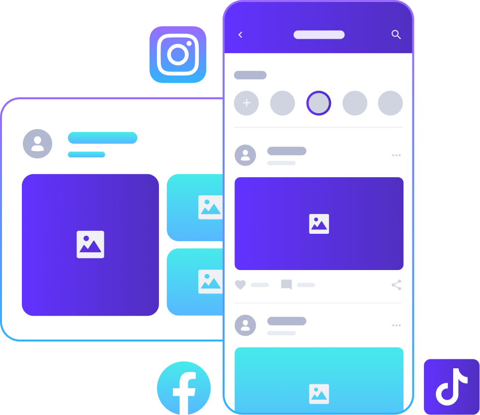 A graphic of a cell phone with a facebook and instagram app on it.