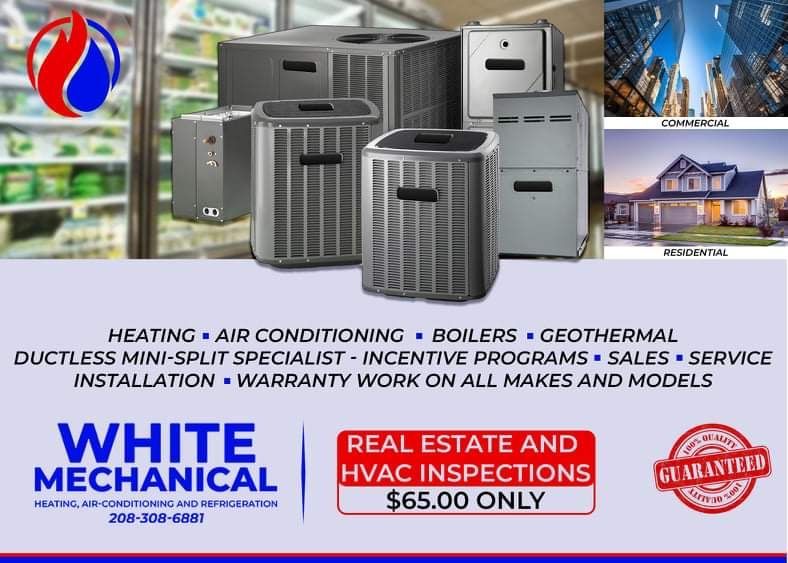 An advertisement for white mechanical real estate and hvac inspections