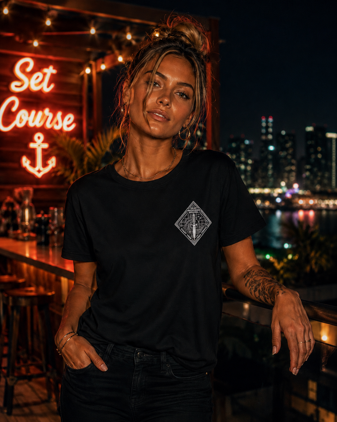 Navigate the Swell (Clipper Ship) Lifestyle Tee — Black