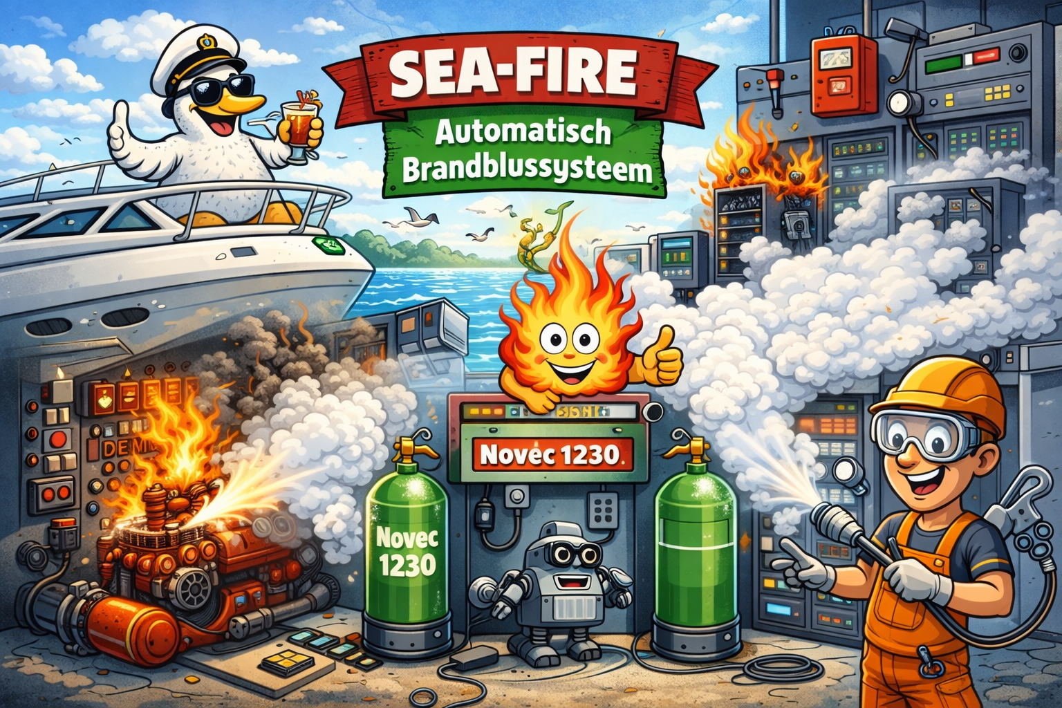 Effectief gebruik van een Sea-Fire automatisch brandblussysteem
