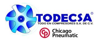 Un logotipo azul y blanco para los compresores de aire Todecsa.