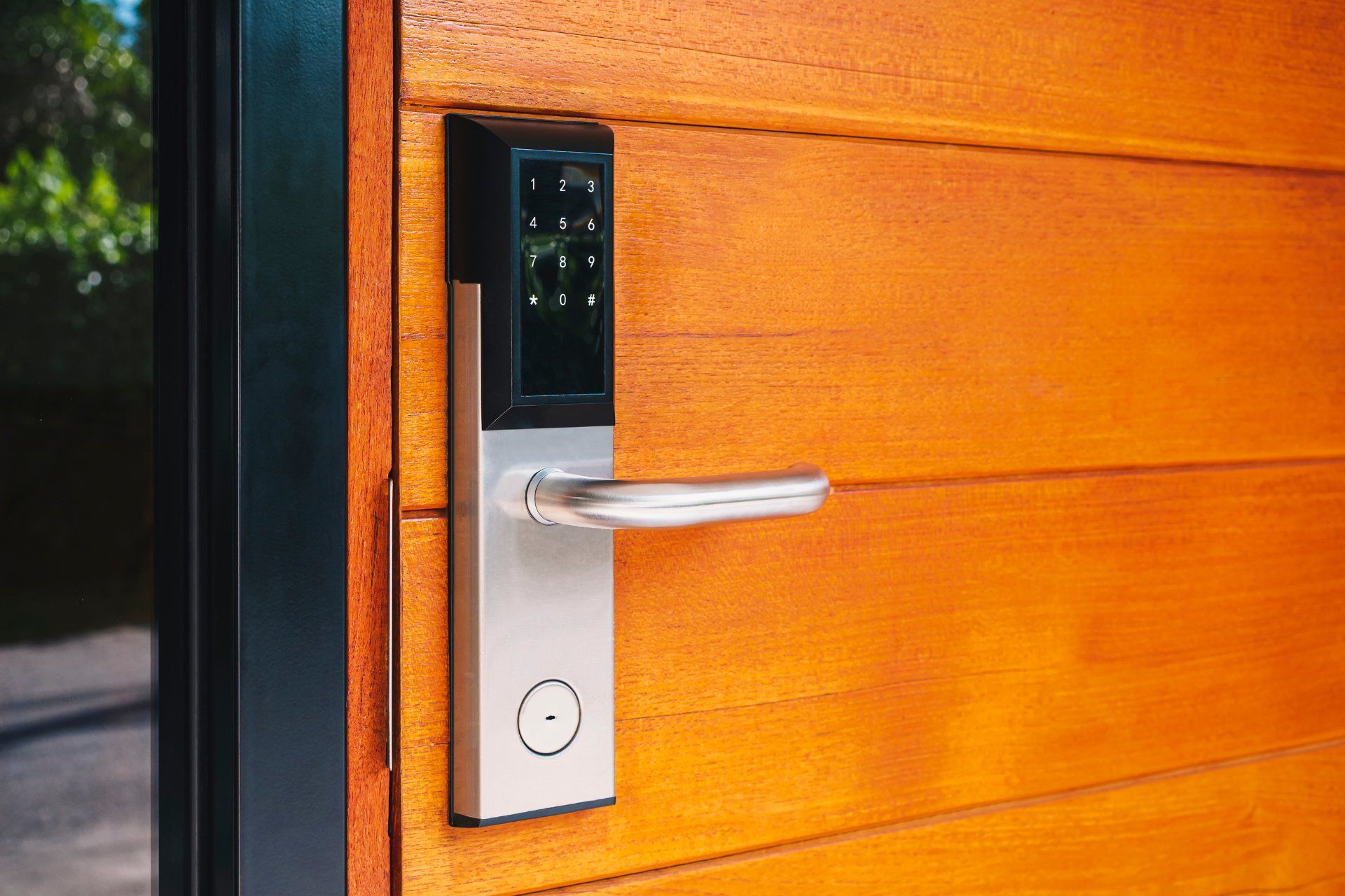 Keyless entry smart lock providing secure access to a short-term rental property.