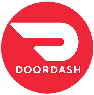 A red circle with the word doordash on it