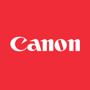The canon logo is on a red background