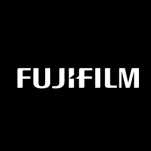 The fujifilm logo is white on a black background.