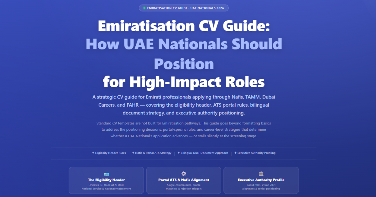 Emiratisation CV guide for UAE Nationals — Nafis, TAMM, and government portal positioning 2026