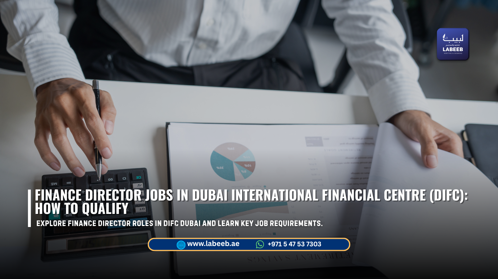 Finance director reviewing reports in Dubai International Financial Centre office