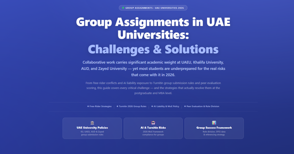 Group assignments in UAE universities 2026 guide covering challenges and solutions for postgraduate