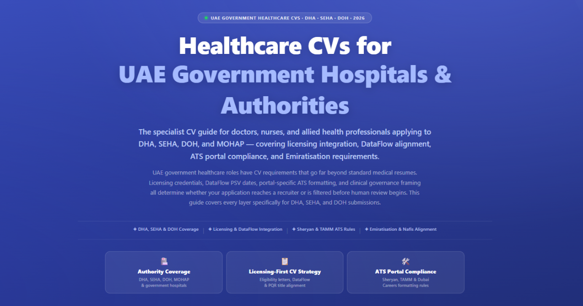 Healthcare CVs for UAE Government Hospitals & Authorities: DHA, SEHA, DOH