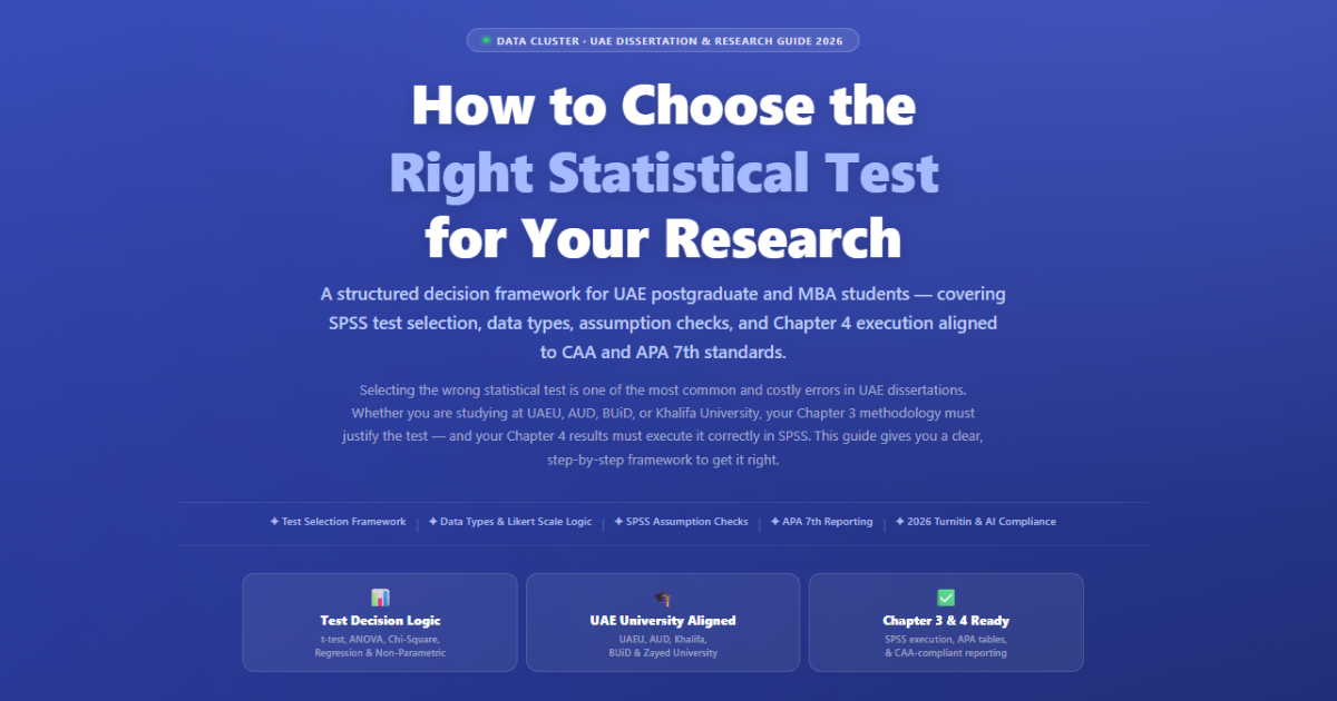 UAE postgraduate student selecting the right statistical test for dissertation data analysis using