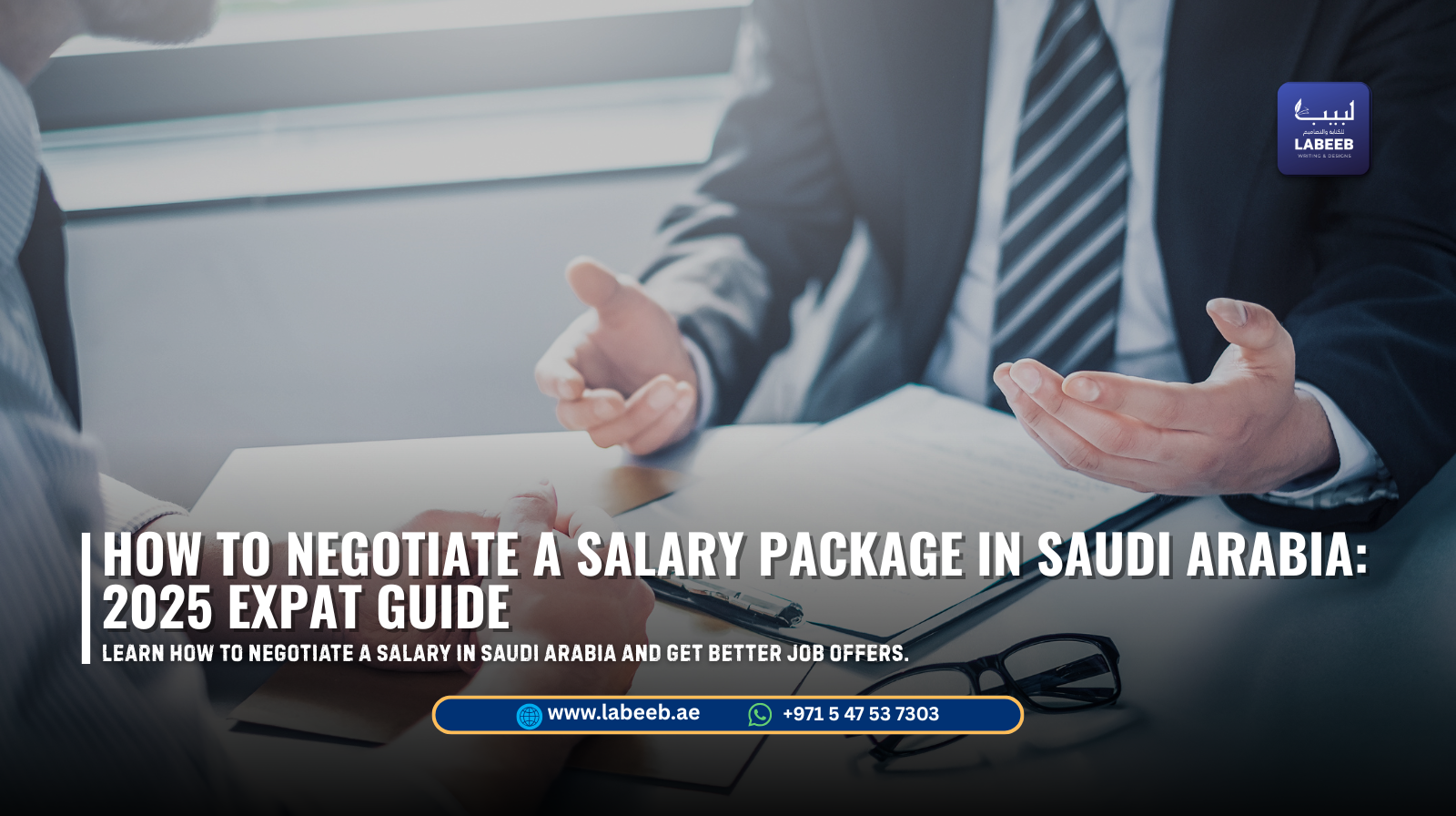 Expat professional negotiating salary package in a Riyadh corporate office