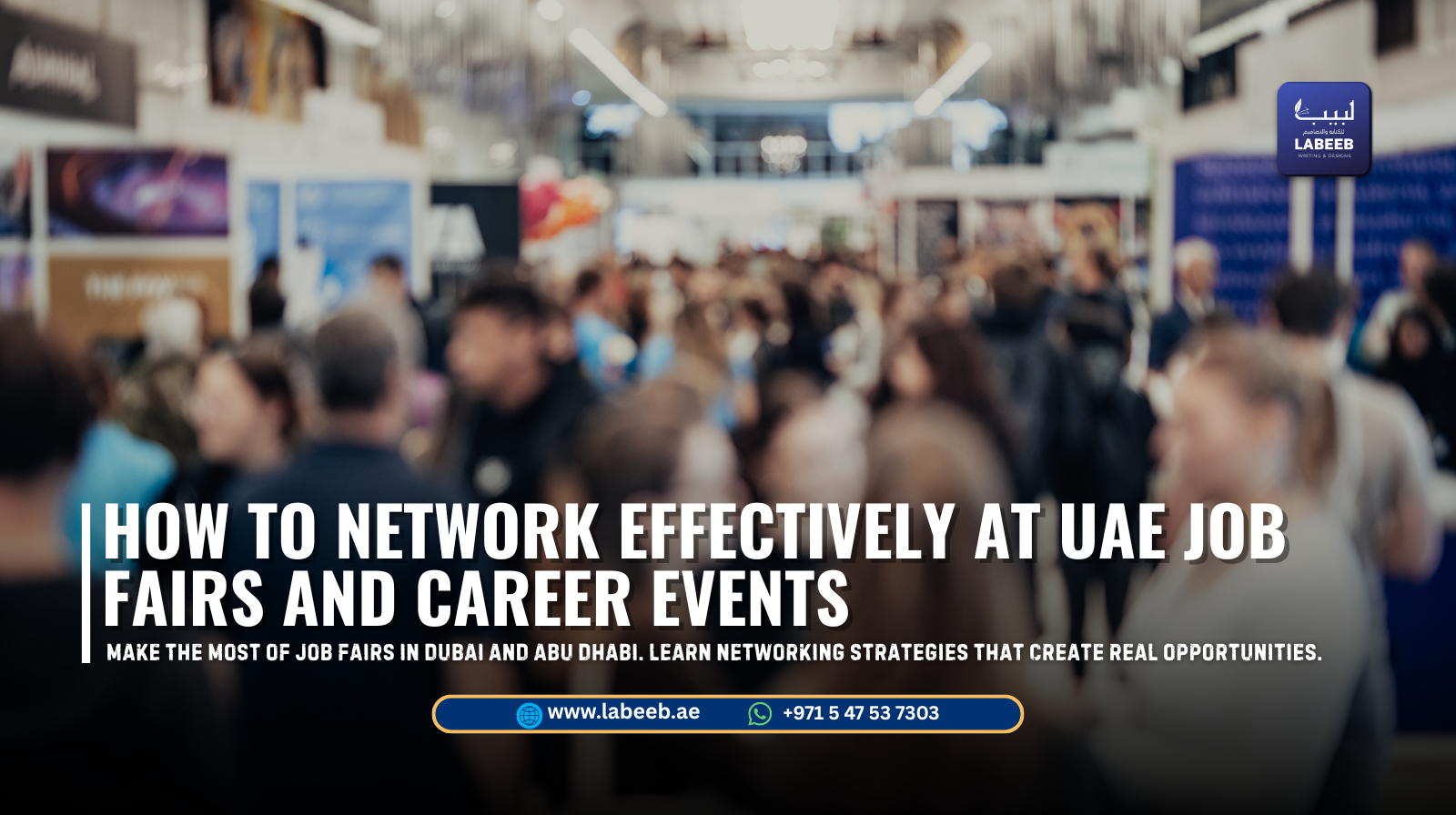 Professionals networking at a Dubai career fair event