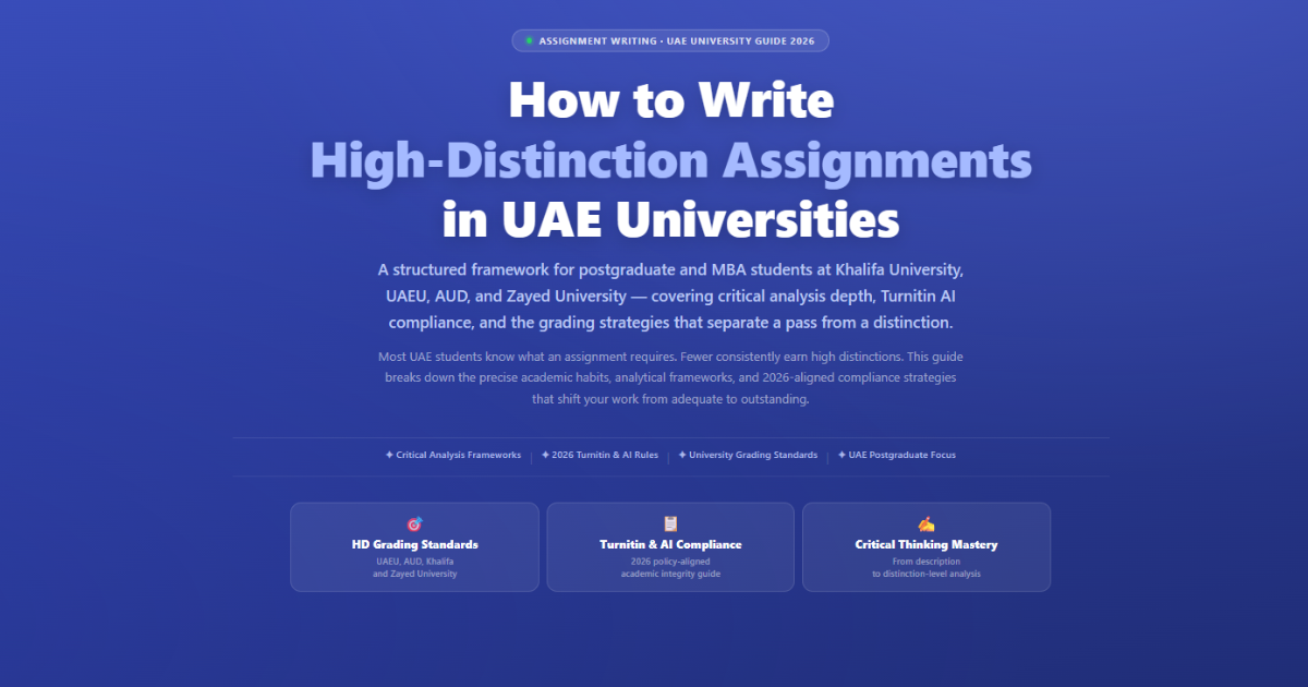 High-distinction assignments UAE — critical analysis, Turnitin AI compliance and HD grading for post
