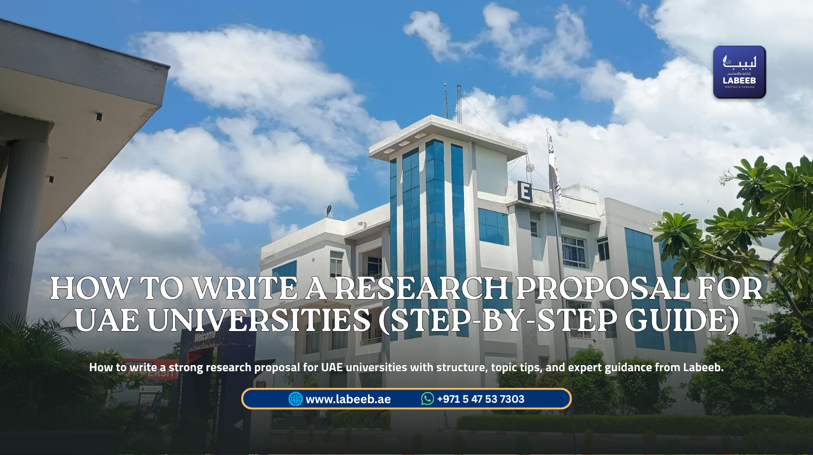 UAE postgraduate student drafting a research proposal in university library.